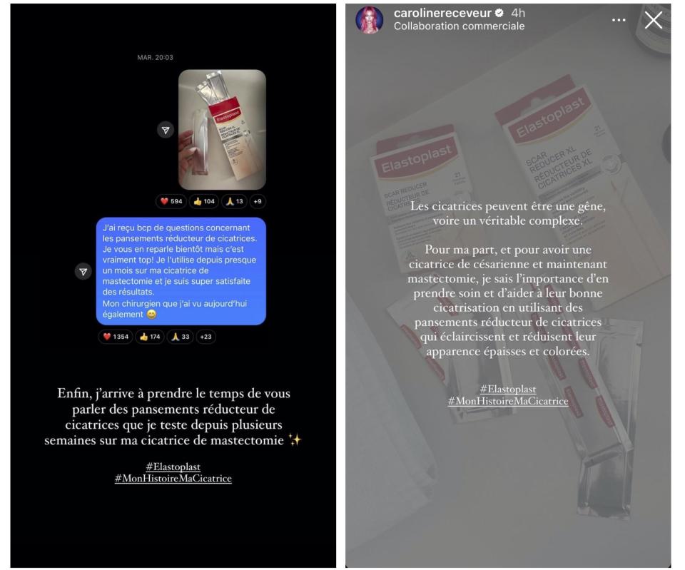 Capture d'écran Instagram du compte de Caroline Receveur 