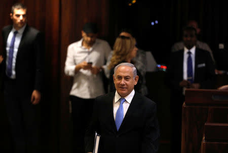Israeli Prime Minister Benjamin Netanyahu arrives to a session of the Knesset, the Israeli parliament, in Jerusalem November 13, 2017. REUTERS/Ronen Zvulun