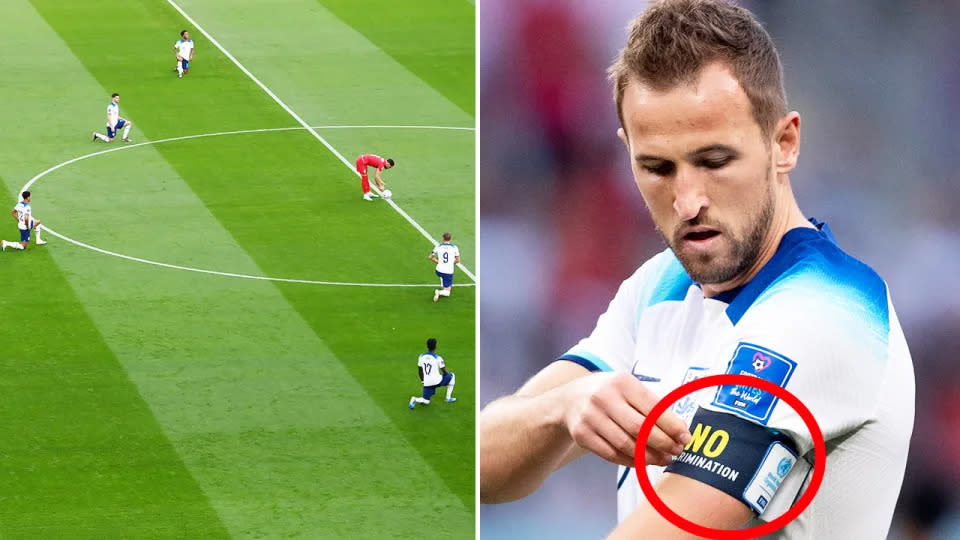 Harry Kane wasn&#39;t allowed to wear the One Love armband for England&#39;s clash with Iran at the World Cup. Image: Getty
