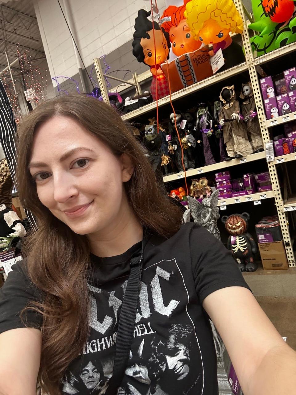 Reporter Amanda Krause at Home Depot's Halloween section.