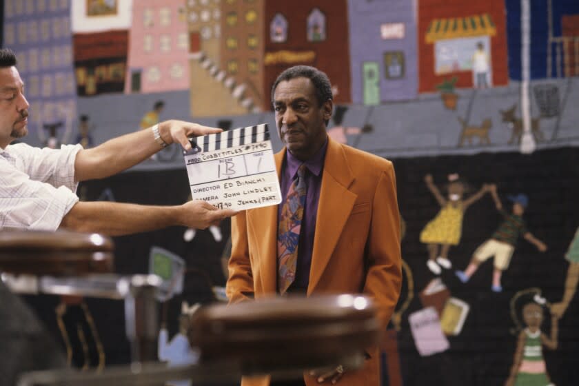NEW YORK, NEW YORK - AUGUST, 1990: Bill Cosby prepares to film the new opening sequence for The Cosby Show's seventh season at Kaufman-Astoria Studios in New York in August, 1990. (Photo by Joe McNally/Getty Images)