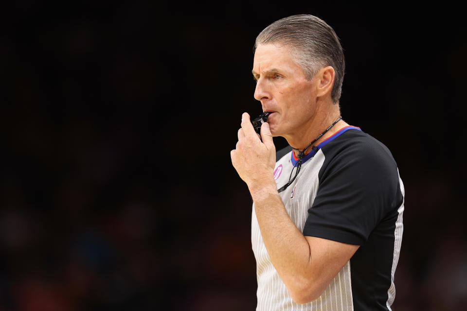 PHOENIX, ARIZONA - APRIL 18: Referee Scott Foster #48 during the second half of Game Two of the Western Conference First Round Playoffs at Footprint Center on April 18, 2023 in Phoenix, Arizona. The Suns defeated the Clippers 123-109. NOTE TO USER: User expressly acknowledges and agrees that, by downloading and or using this photograph, User is consenting to the terms and conditions of the Getty Images License Agreement.  (Photo by Christian Petersen/Getty Images)