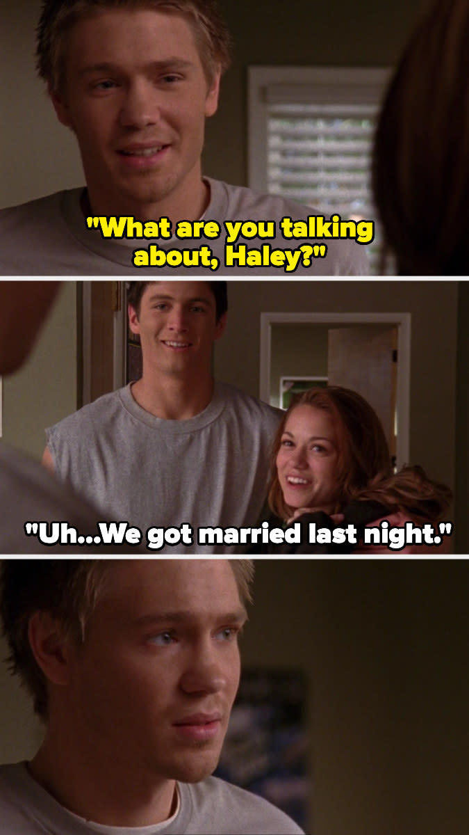 Nathan and Haley tell Lucas they're married on One Tree Hill