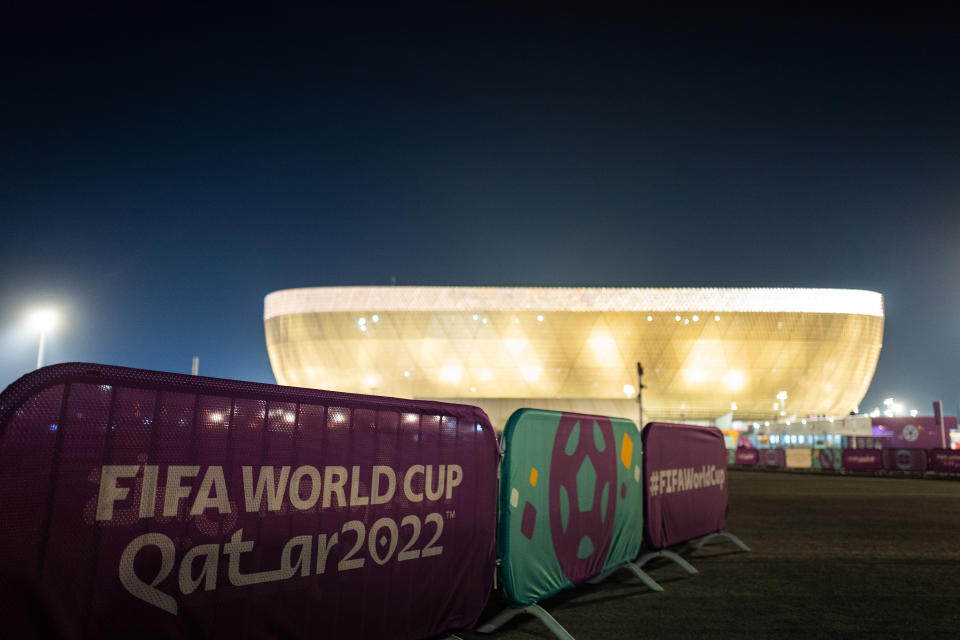 DOHA, QATAR - 17 November:  A general external view of Lusail Stadium, which will host the final ahead of the FIFA World Cup Qatar 2022 at on November 17, 2022 in Doha, Qatar. (Photo by Robbie Jay Barratt - AMA/Getty Images)