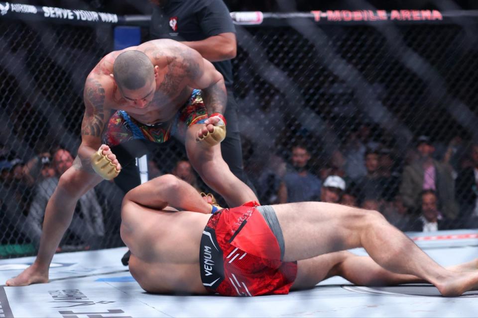 Alex Pereira (top) knocked out Jiri Prochazka after dropping him with a head kick (Getty)