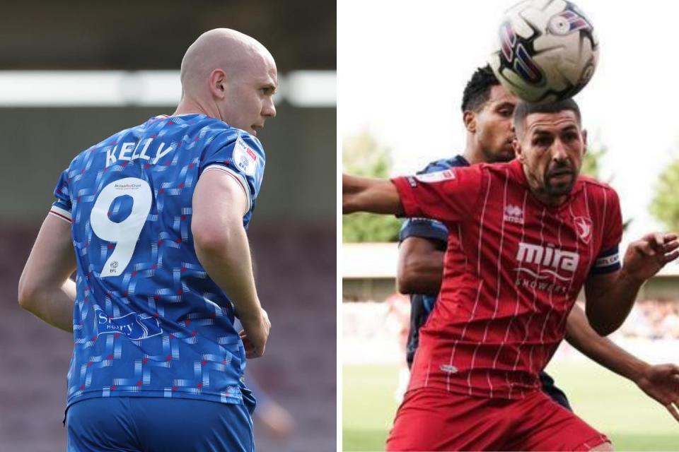 Georgie Kelly is targeting his first Carlisle goal tonight - while Liam Sercombe and Cheltenham, right, are chasing vital survival points <i>(Image: Richard Parkes)</i>