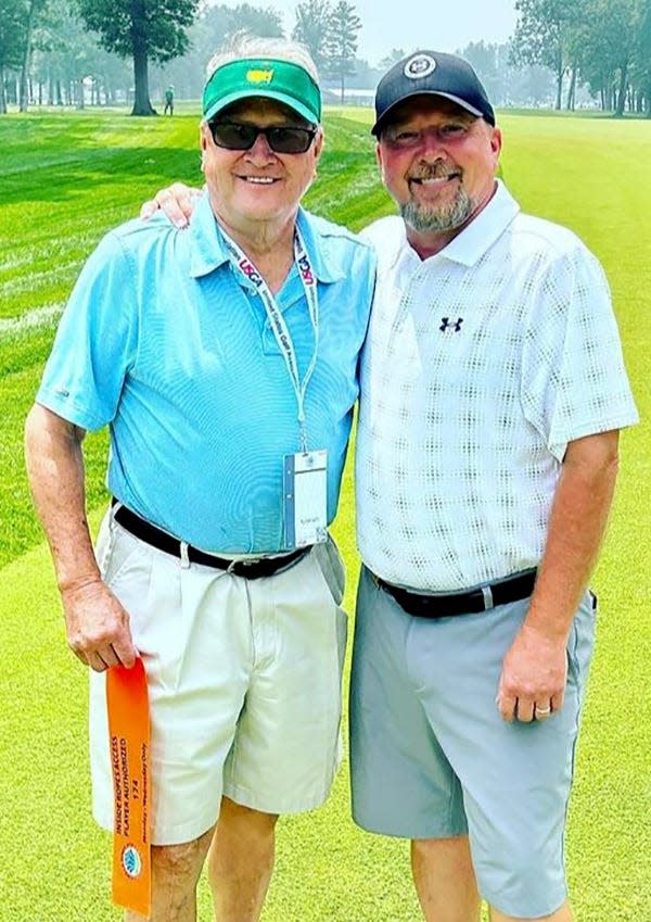 Honesdale High School graduate Eric Williams (right) poses with his Dad Irv Williams at the 2023 US Senior Open.