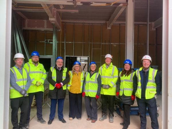 South Wales Argus: Steve Ham (3rd from left) and Nicola Prygodzicsz (4th from right), along with representatives from Kier Construction and Aneurin Bevan UHB. Picture: Aneurin Bevan health board