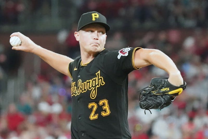 Pittsburgh Pirates starting pitcher Mitch Keller allowed seven hits and four earned runs over 5 2/3 innings Thursday against the Miami Marlins. File Photo by Bill Greenblatt/UPI