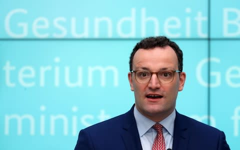 German Health Minister Jens Spahn speaks during a press conference on the presentation of three new draft bills in Berlin, Germany, 17 July 2019. The new laws include the prevention and spreading of measles through a compulsory vaccination program. - Credit: &nbsp;FELIPE TRUEBA/EPA-EFE/REX