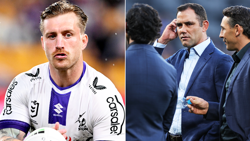 Cameron Munster (pictured left) could be set to return in round five for the Storm, despite Cameron Smith (pictured) revealing last week he was struggling to train. (Getty Images)