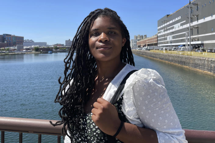 Rhode Island state Sen. Tiara Mack, D-Providence, stands for a photograph, Wednesday, July 13, 2022, in Boston. (AP Photo/Philip Marcelo)