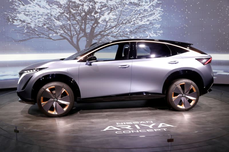 FILE PHOTO: The Nissan Ariya concept car, an electric crossover SUV, is displayed during the 2020 CES in Las Vegas