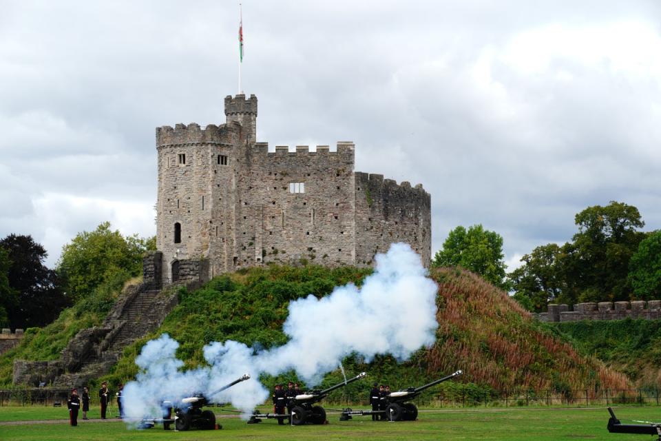 A 21-gun salute at Cardiff Castle, to mark the Proclamation of Accession of the King (Ben Birchall/PA) (PA Wire)