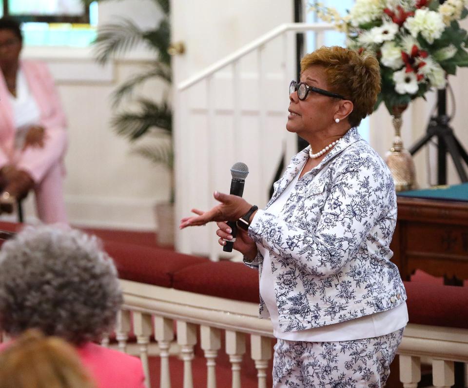 Gainesville Commissioner Cynthia Chestnut speaks at a town hall event she organized at Mt. Pleasant Mission Baptist Church on Aug. 8, 2022.