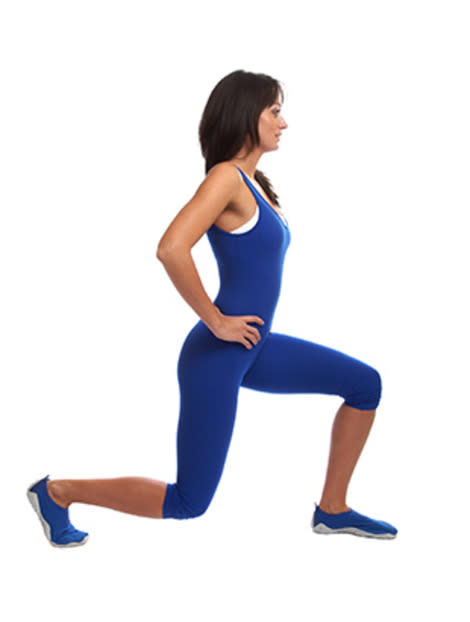 Moves like the lunge tone your thighs and tighten your butt.