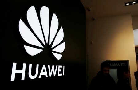 A Huawei signage is pictured at their store at Vina del Mar