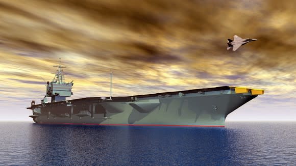 Artist's rendering of an aircraft carrier at sea