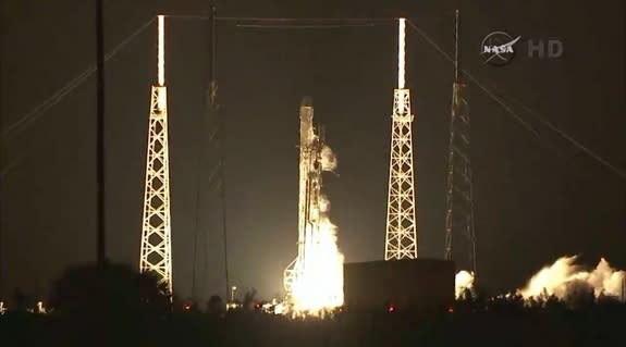 SpaceX's Falcon 9 rocket launches from Florida's Cape Canaveral Air Force Station on Jan. 10, 2014, sending the company's unmanned Dragon cargo capsule toward the International Space Station for NASA.