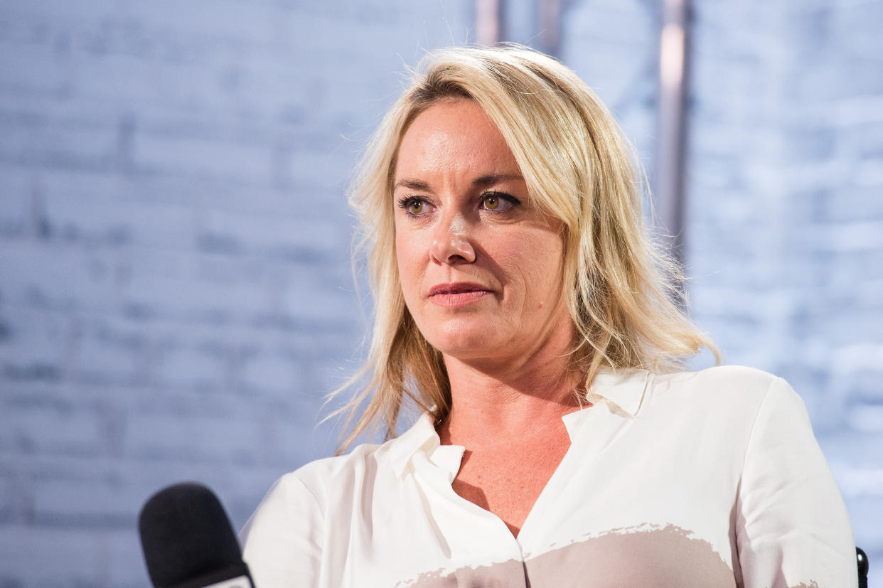 LONDON, ENGLAND - JULY 20:  Tamzin Outhwaite during a BUILD event at AOL London on July 20, 2017 in London, England.  (Photo by Jeff Spicer/Getty Images)