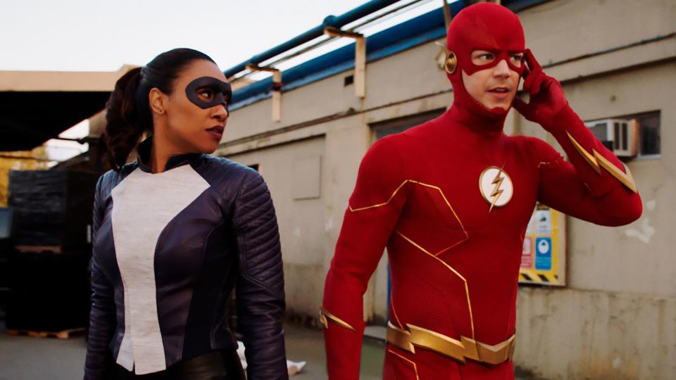 The Flash -- "Heart of the Matter, Part 2" -- Image Number: FLA718fg_0007r.jpg -- Pictured (L-R): Candice Patton as Iris West - Allen and Grant Gustin as The Flash -- Photo: Bettina Strauss/The CW -- © 2021 The CW Network, LLC. All Rights Reserved