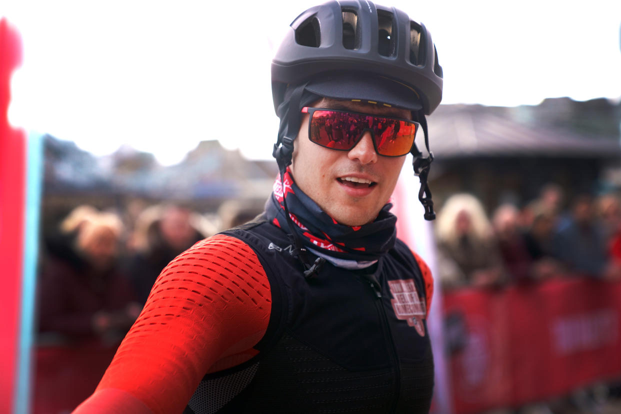 Olympic diver Tom Daley at the start line for his bike ride from the Tower of London during his Comic Relief challenge, a gruelling journey from London Aquatic Centre in Stratford, east London, where he won his first Olympic medal in 2012, to his home town of Plymouth. Picture date: Monday February 14, 2022.