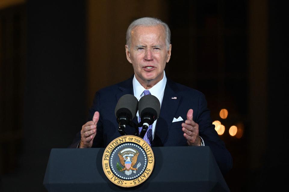 US President Joe Biden speaks during a Juneteenth concert on the South Lawn of the White House in Washington, DC, on June 13, 2023. (Photo by ANDREW CABALLERO-REYNOLDS / AFP) (Photo by ANDREW CABALLERO-REYNOLDS/AFP via Getty Images) ORIG FILE ID: AFP_33JG3QG.jpg
