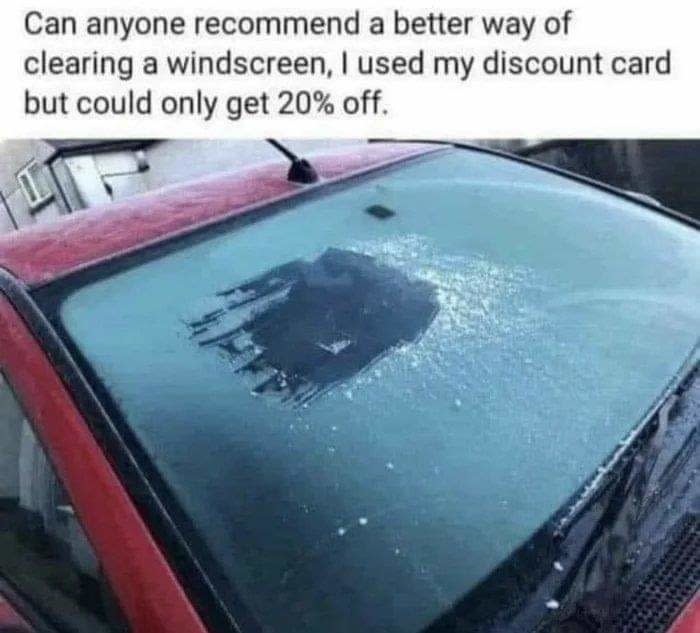 someone using a discount card to take care of ice on a car bnut they only got 20% off