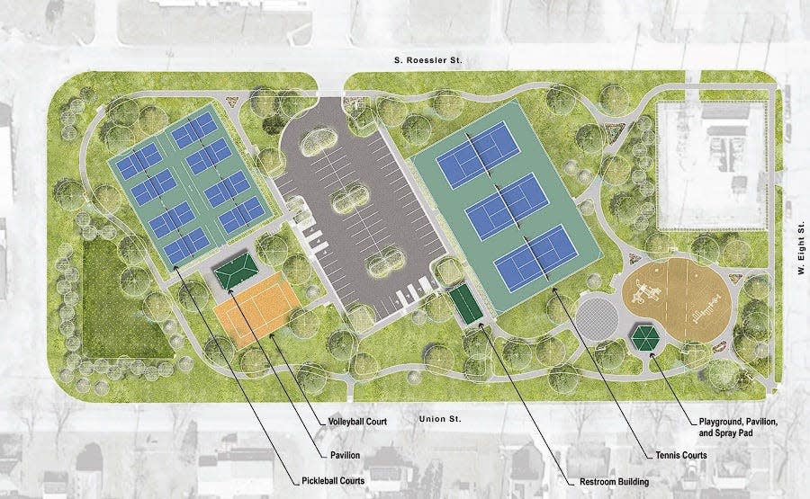 The proposed master plan for Father Cairns Park in Monroe is shown. The $3.25 million project started work this year. The renovation is one of many of projects that are part of the city's five-year Park and Trails Master Plan.