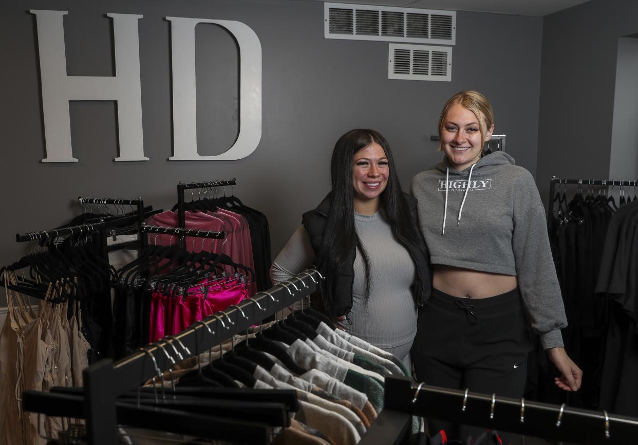 Sienna Stevens and Kendra Brundidge pose for a portrait on Wednesday, April 17, 2024, at Highly Desired boutique in Green Bay, Wis.