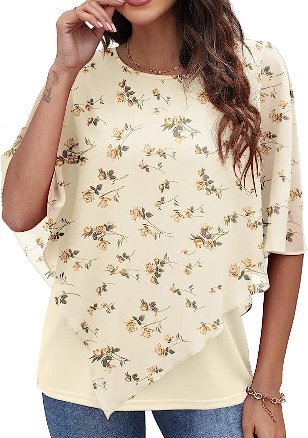 QIXING Women's 2024 Summer Student Casual Loose Chiffon Flowy Tops