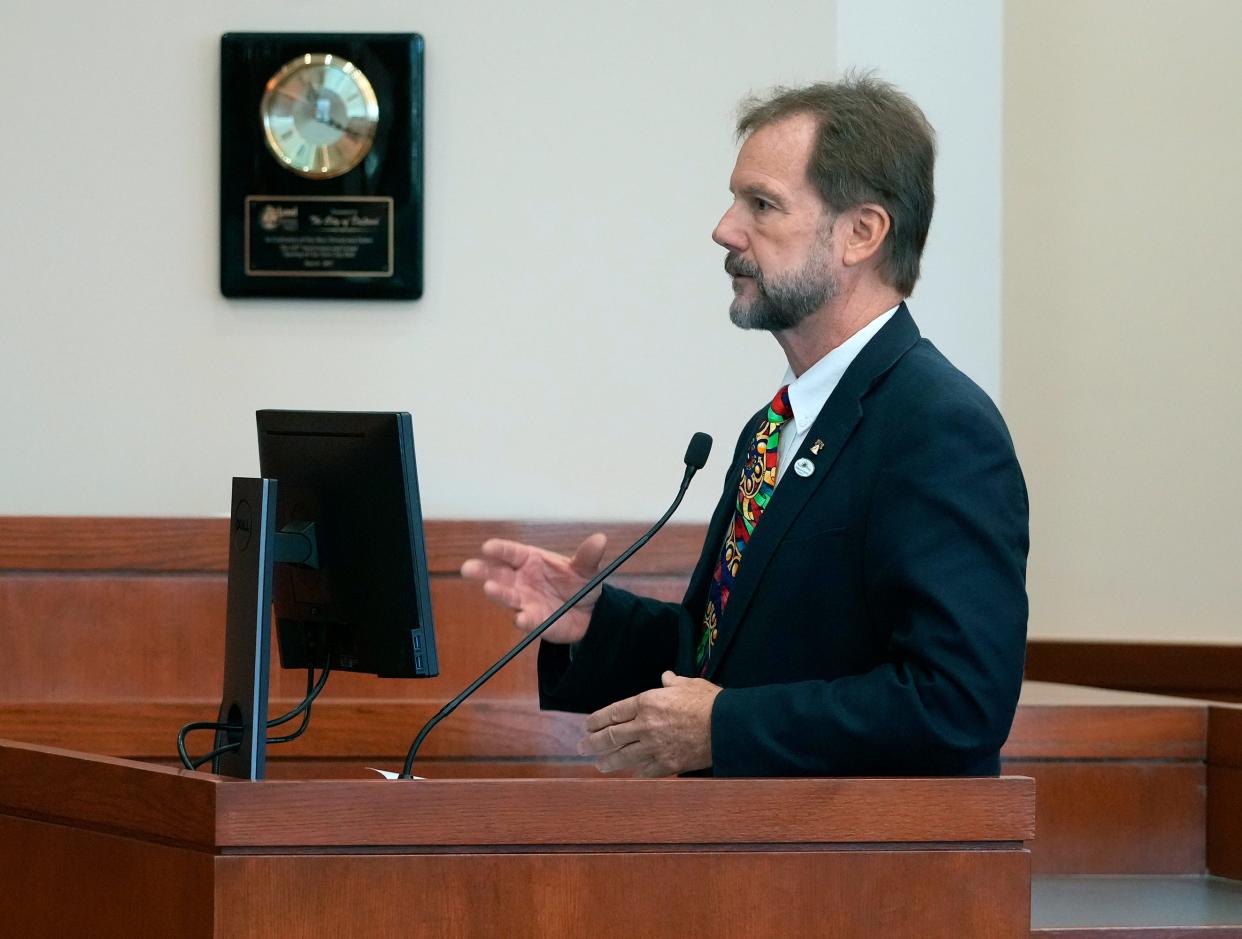 Volusia County Council Chairman Jeff Brower, shown at a meeting in 2023, is asking questions about a potential conflict of interest on the part of the GrayRobinson law firm, which represents both the Volusia Growth Management Commission and Belvedere Terminals, which is suing the county.