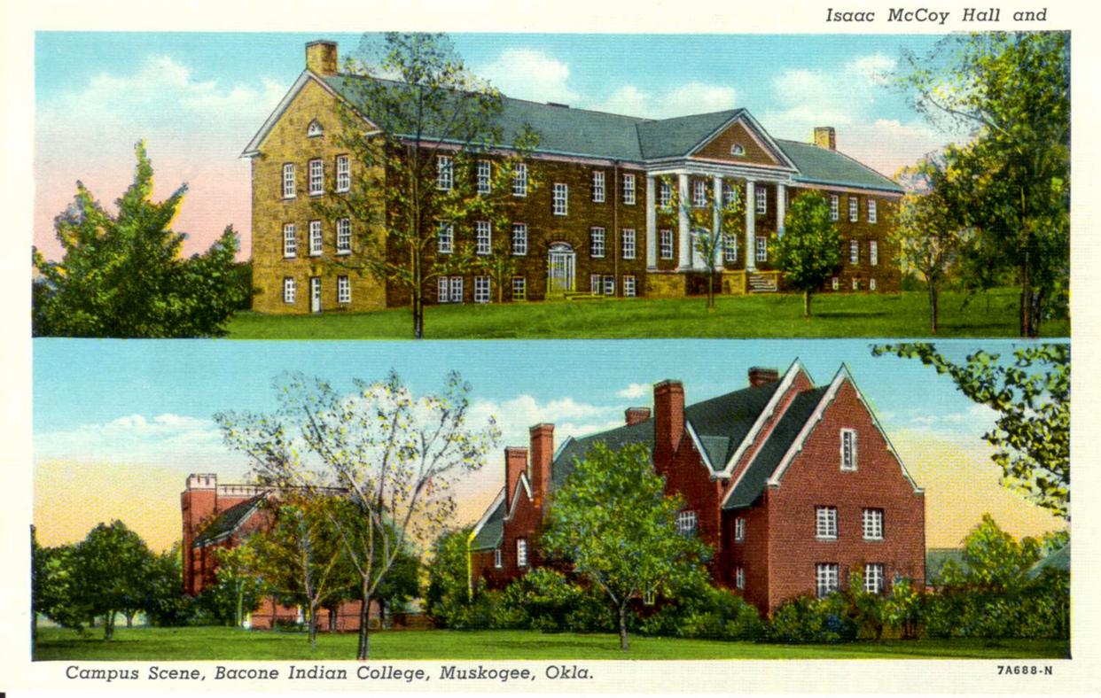 Images of Isaac McCoy Hall and the campus at Bacone College in Muskogee.