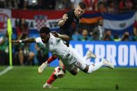 <p>England’s defender Danny Rose (R) vies for the ball with Croatia’s forward Ante Rebic during the Russia 2018 World Cup semi-final football match between Croatia and England at the Luzhniki Stadium in Moscow on July 11, 2018. (Photo by FRANCK FIFE / AFP) </p>