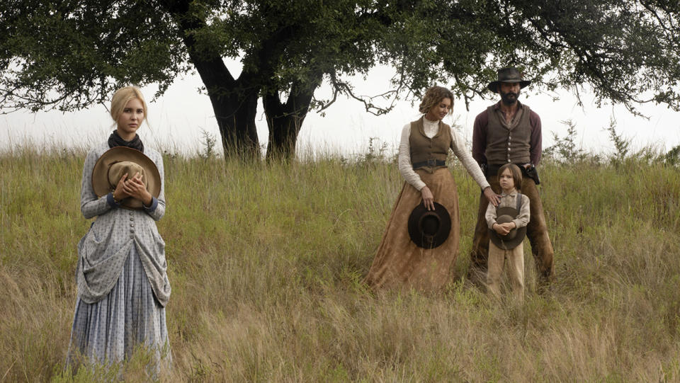 Isabel May as Elsa, Faith Hill as Margaret, Tim McGraw as James and Audie Rick as John of 1883.