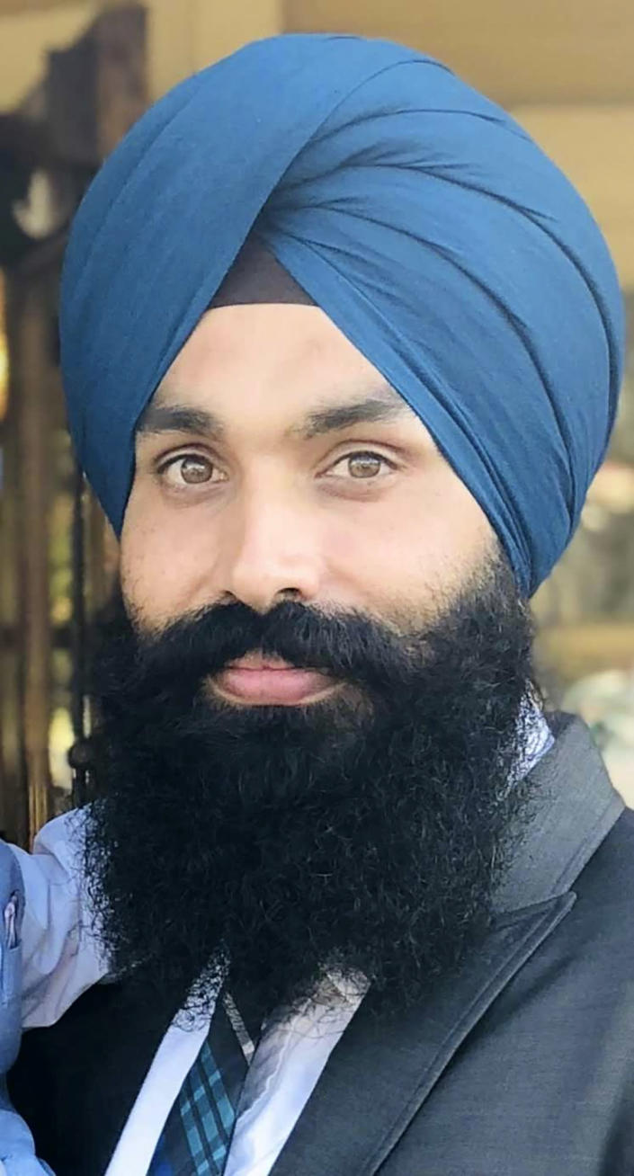 This undated photo provided by the Sikh Coalition shows Taptejdeep Singh, one of the nine victims of a shooting at a Valley Transportation Authority rail yard on Wednesday, May 26, 2021, in San Jose, Calif (Karman Singh/Sikh Coalition via AP)