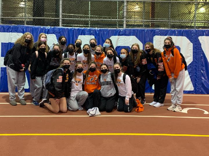 Bergen Relays small school champion Hasbrouck Heights celebrates a record-setting win.
Courtesy: Rob Brady.