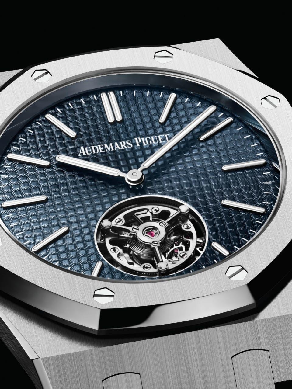 zoom-in on the face of the Audemars Piguet 50th anniversary Royal Oak watch