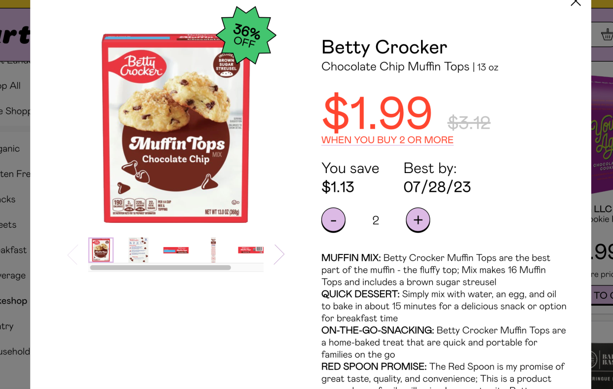 screen shot of Betty Crocker Chocolate Chip Muffin Tops on Martie