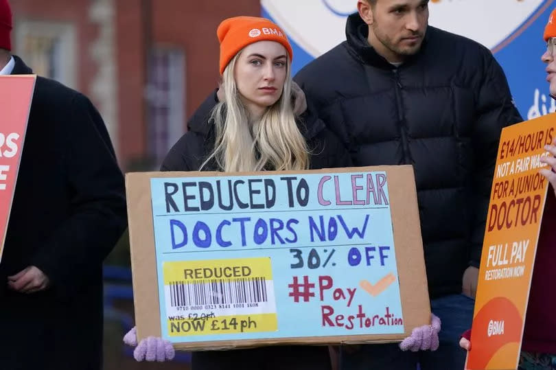 Striking NHS junior doctors on the picket line outside Leicester Royal Infirmary