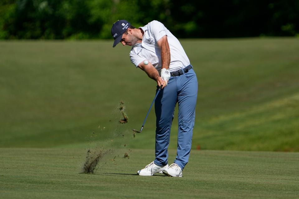 June 4, 2023;  Dublin, Ohio, USA;  Denny McCarthy hits from the 15th fairway during the final round of the Memorial Tournament at Muirfield Village Golf Club. 