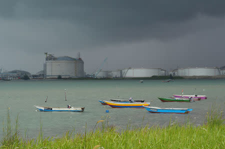 FILE PHOTO: Boats float in front of the VOPAK oil storage terminal in Johor, Malaysia November 7, 2017. REUTERS/Henning Gloystein/File Photo/File Photo/File Photo