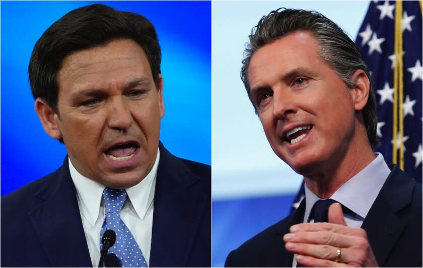 Florida Governor Ron Desantis, left and California Gov. Gavin Newsom.