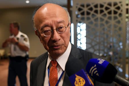 Permanent Representative of Japan to the United Nations Koro Bessho speaks to reporters before the United Nations Security Council closed door meeting to discuss the latest missile launches by North Korea at the United Nations in Manhattan, New York, U.S., September 6, 2016. REUTERS/Darren Ornitz