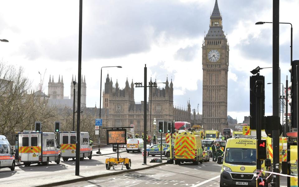 Emergency personnel on Westminster Bridge - Credit: Dominic Lipinski/PA