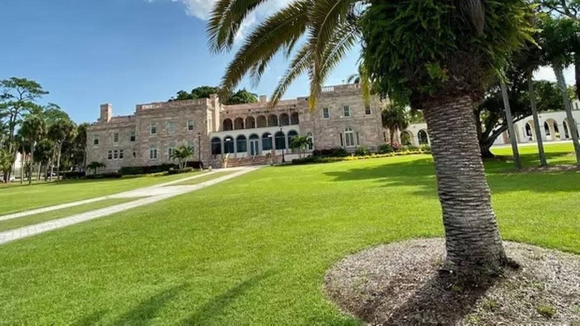 A view of the visitors center at New College of Florida, a building that overlooks Sarasota Bay.