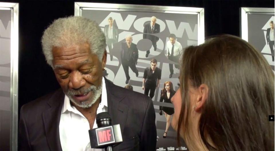 Morgan Freeman talking to Maggie Parker