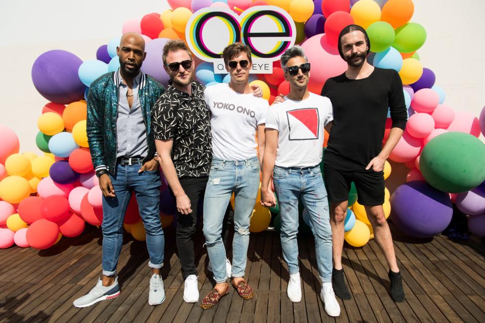 (L-R) Karamo Brown, Bobby Berk, Antoni Porowski, Tan France and Jonathan Van Ness attend Netflix's 'Queer Eye' Celebrates 4 Emmy Nominations with GLSEN at NeueHouse Hollywood on August 12, 2018 in Los Angeles, California.