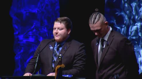 Sons of fallen Clark County Deputy Matthew Yates speak during his funeral (WHIO Staff)