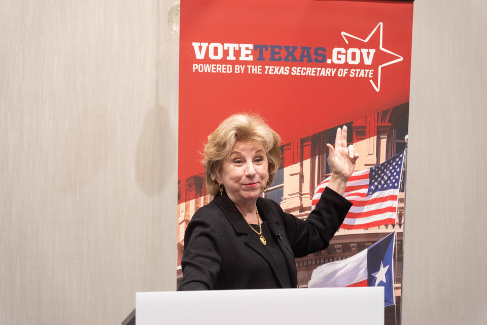 Texas Secretary of State Jane Nelson urges voters to go to VoteTexas.com for more information about voting in the state Wednesday in downtown Amarillo.